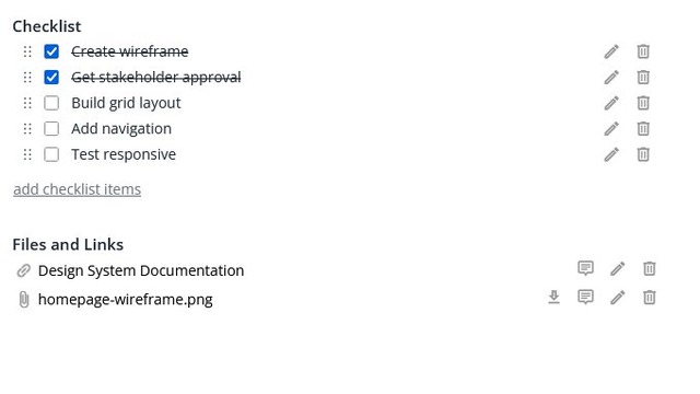 Task checklist showing completed and pending items